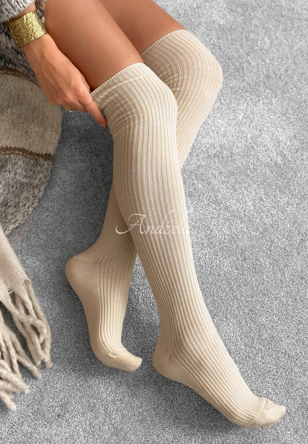 Șosete peste genunchi reiate cu lână merinos Pretty Legs