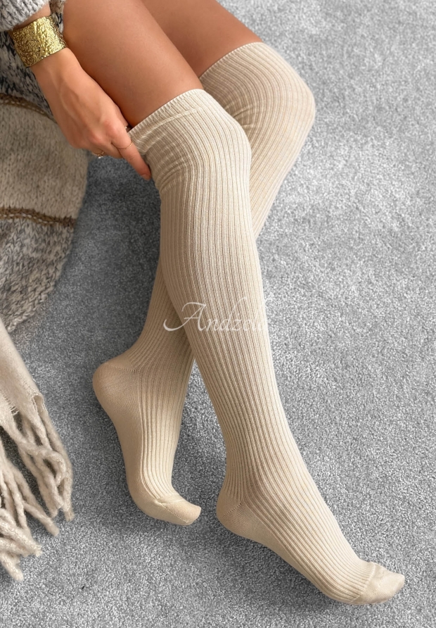Șosete peste genunchi reiate cu l&acirc;nă merinos Pretty Legs