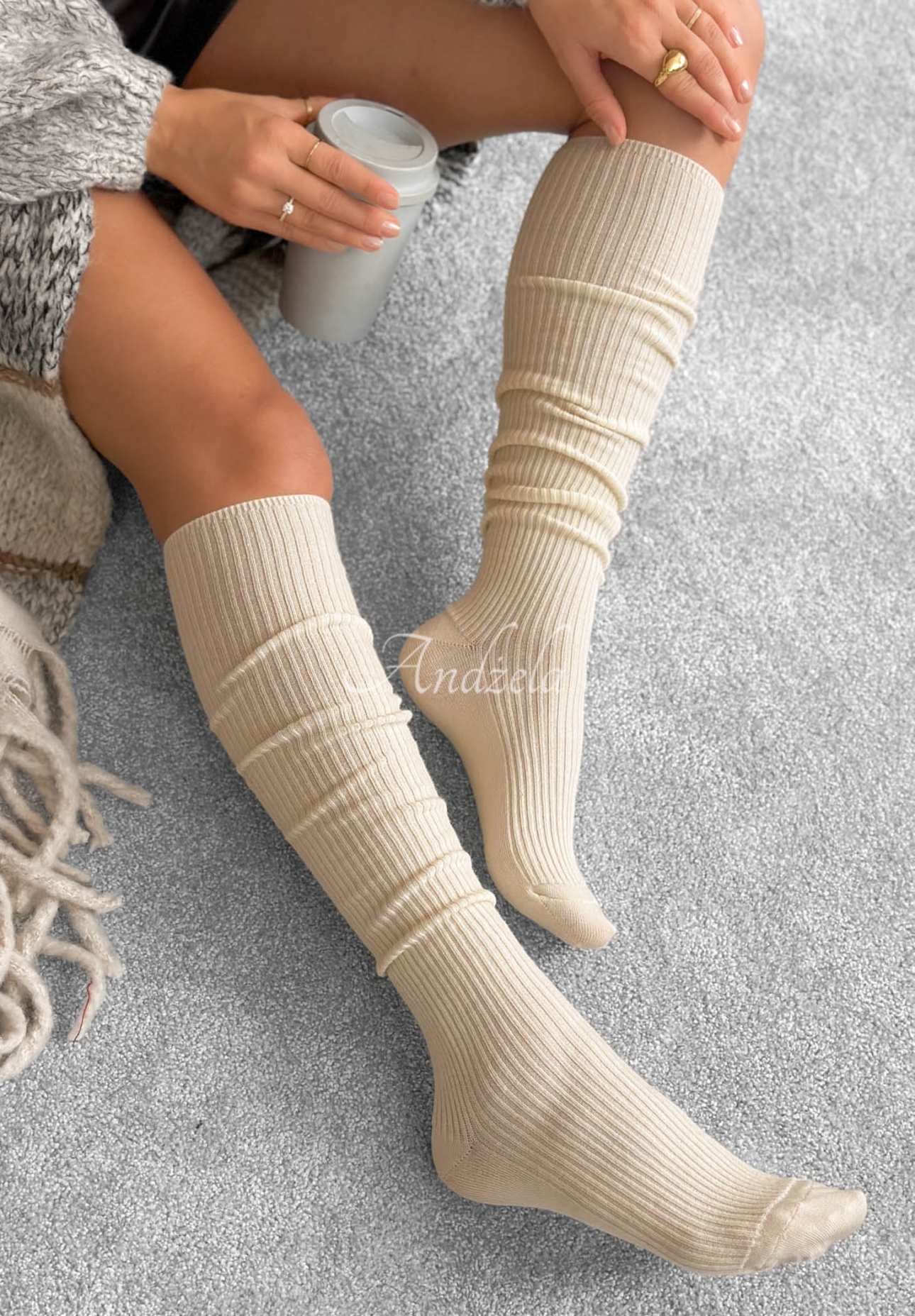 Șosete peste genunchi reiate cu lână merinos Pretty Legs