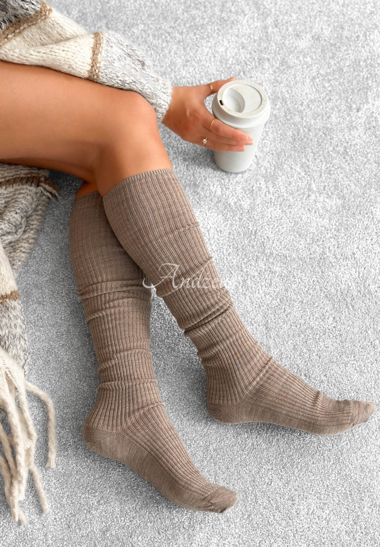 Șosete peste genunchi reiate cu lână merinos Pretty Legs