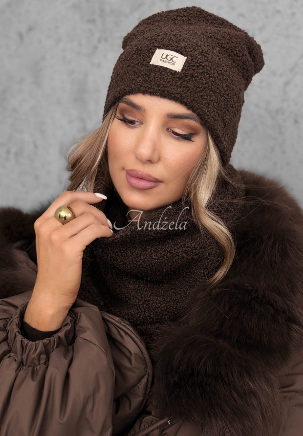 Set căciulă și guler tubular din imitație de l&acirc;nă de miel Winter Lady