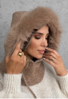 Fular circular balaclava z futerkiem Winter Crush mokka