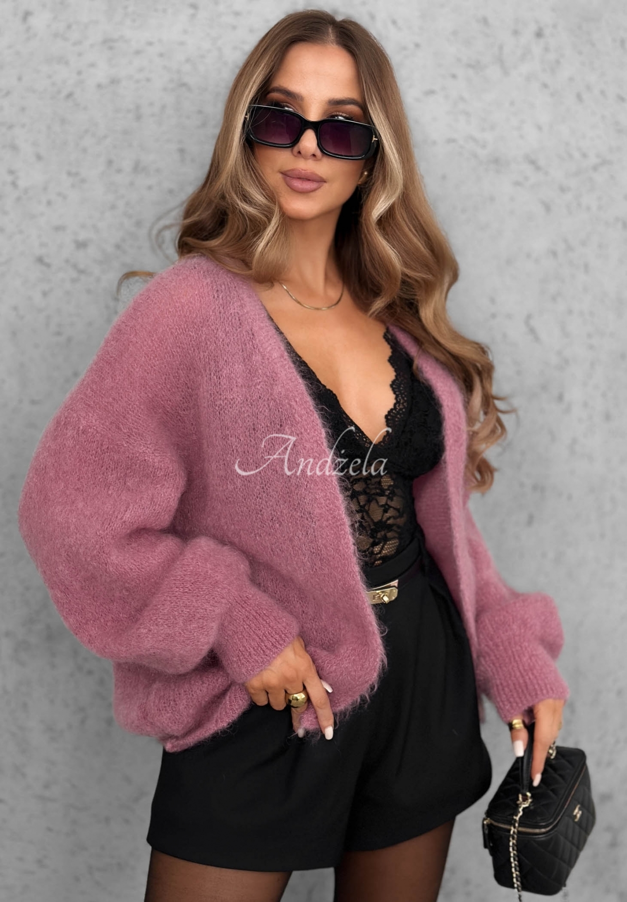Cardigan oversize din mohair, fără închidere Cozy Latte