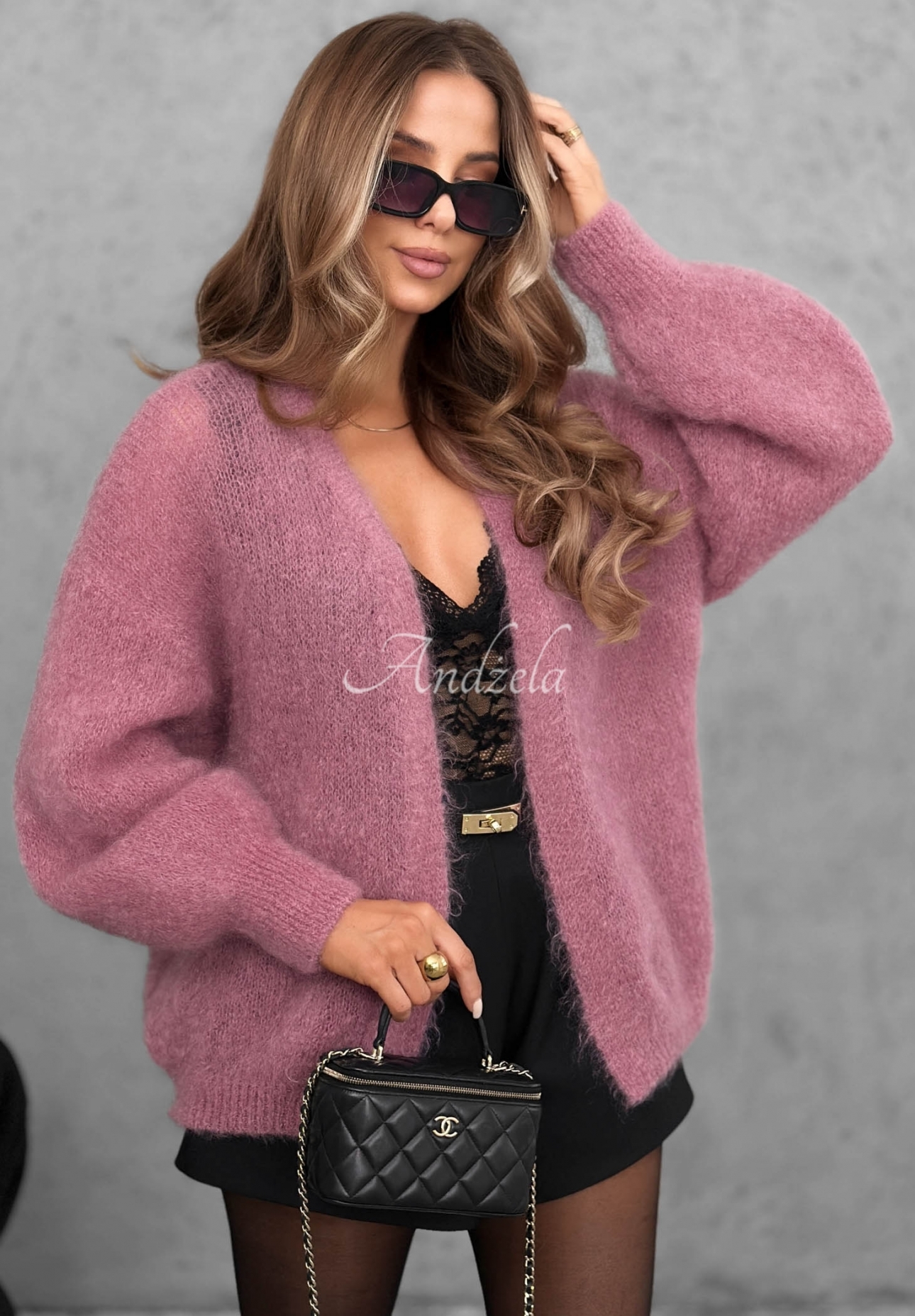 Cardigan oversize din mohair, fără închidere Cozy Latte