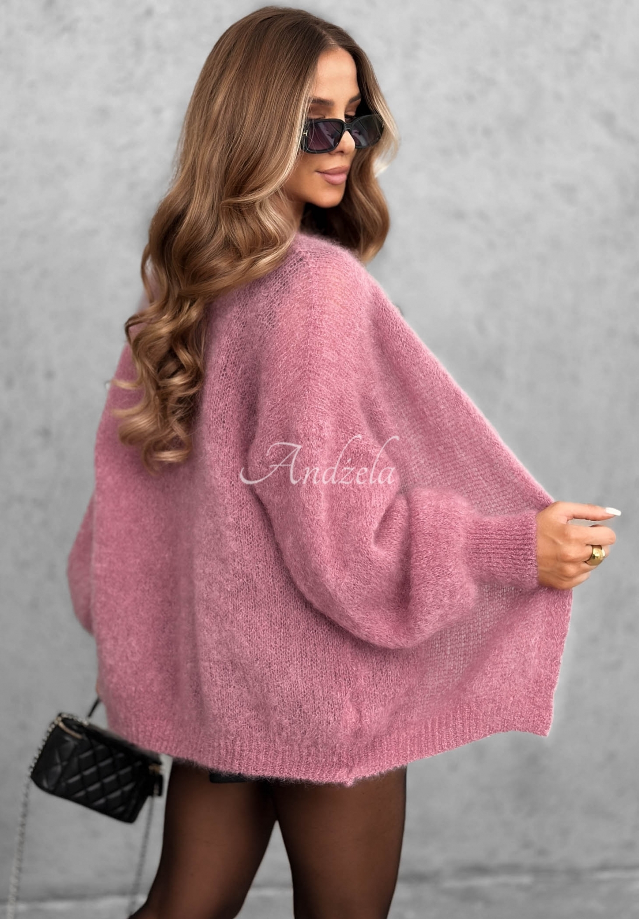 Cardigan oversize din mohair, fără închidere Cozy Latte