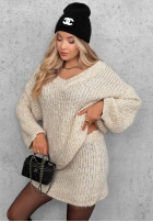 Sweterkowa Rochie mini z dekoltem w serek Cloud Hug mokka