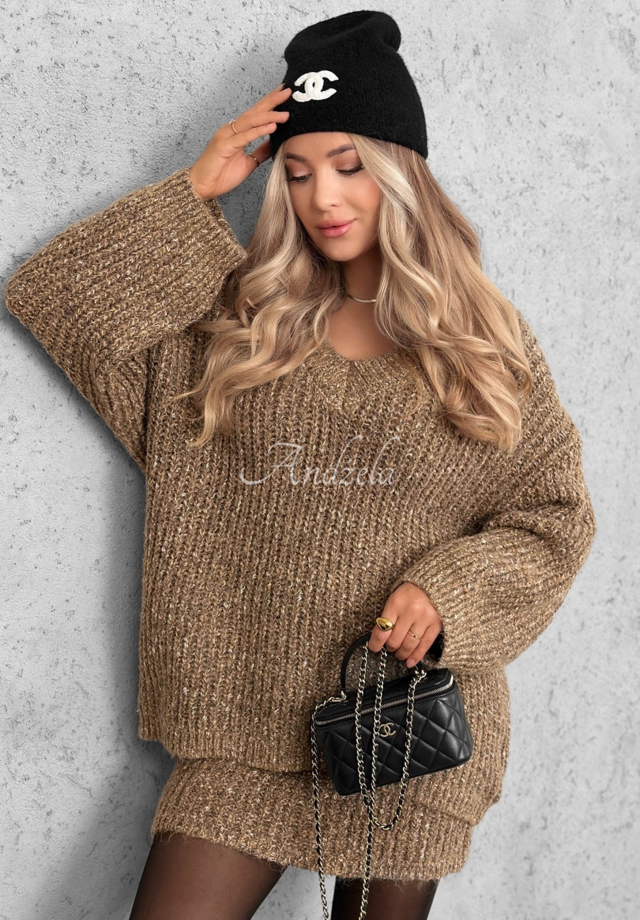Set tricotat pulover și fustă mini cu lână Cloud Hug
