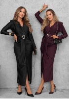 Elegancka Rochie maxi z marszczeniami So Elegant burgundowa