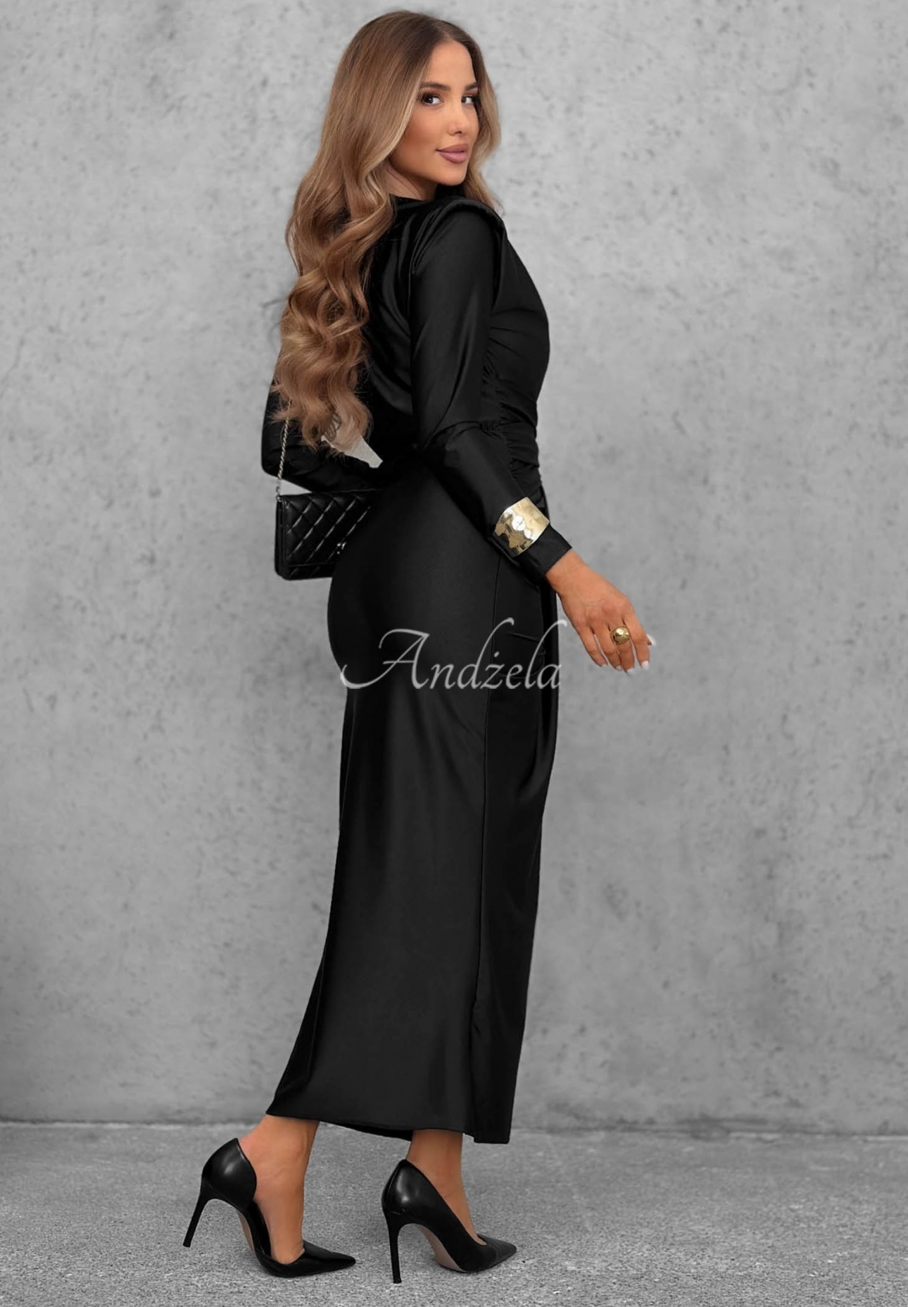 Rochie maxi elegantă cu pliuri și viscoză So Elegant