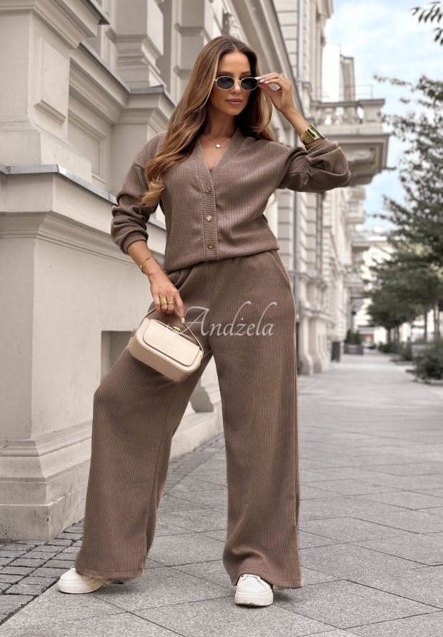 Compleu din catifea reiată din bumbac cu bluză și pantaloni wide leg Simple Escape