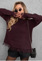 Pulover oversize z koronką Cozy Softness ciocolatiu