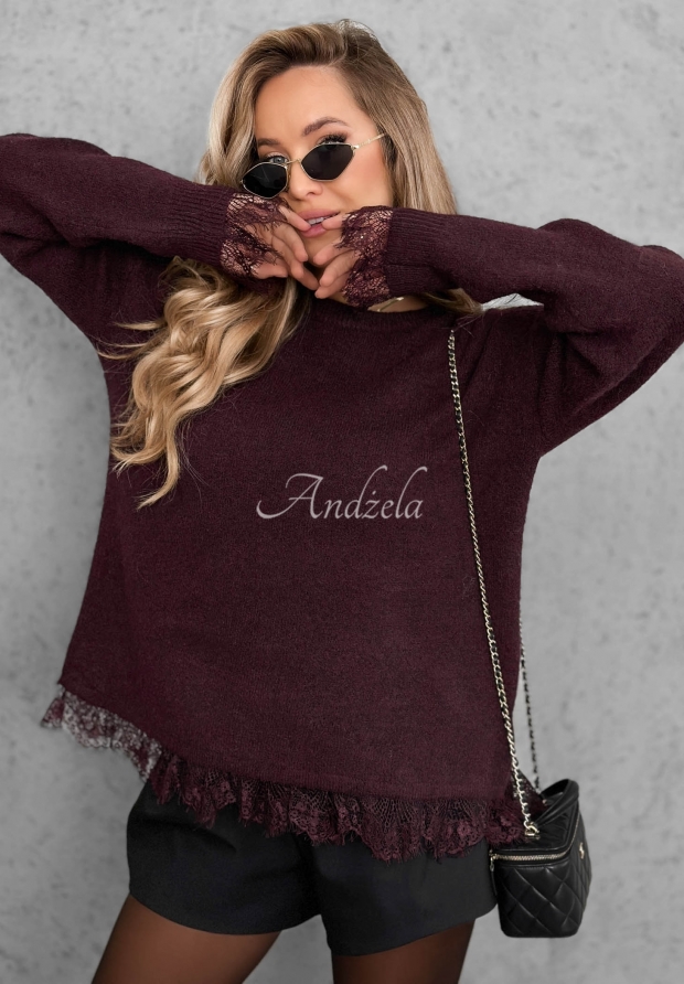 Pulover oversize cu l&acirc;nă și dantelă Cozy Softness