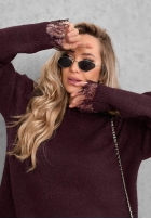 Pulover oversize z koronką Cozy Softness ciocolatiu