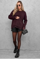 Pulover oversize z koronką Cozy Softness ciocolatiu