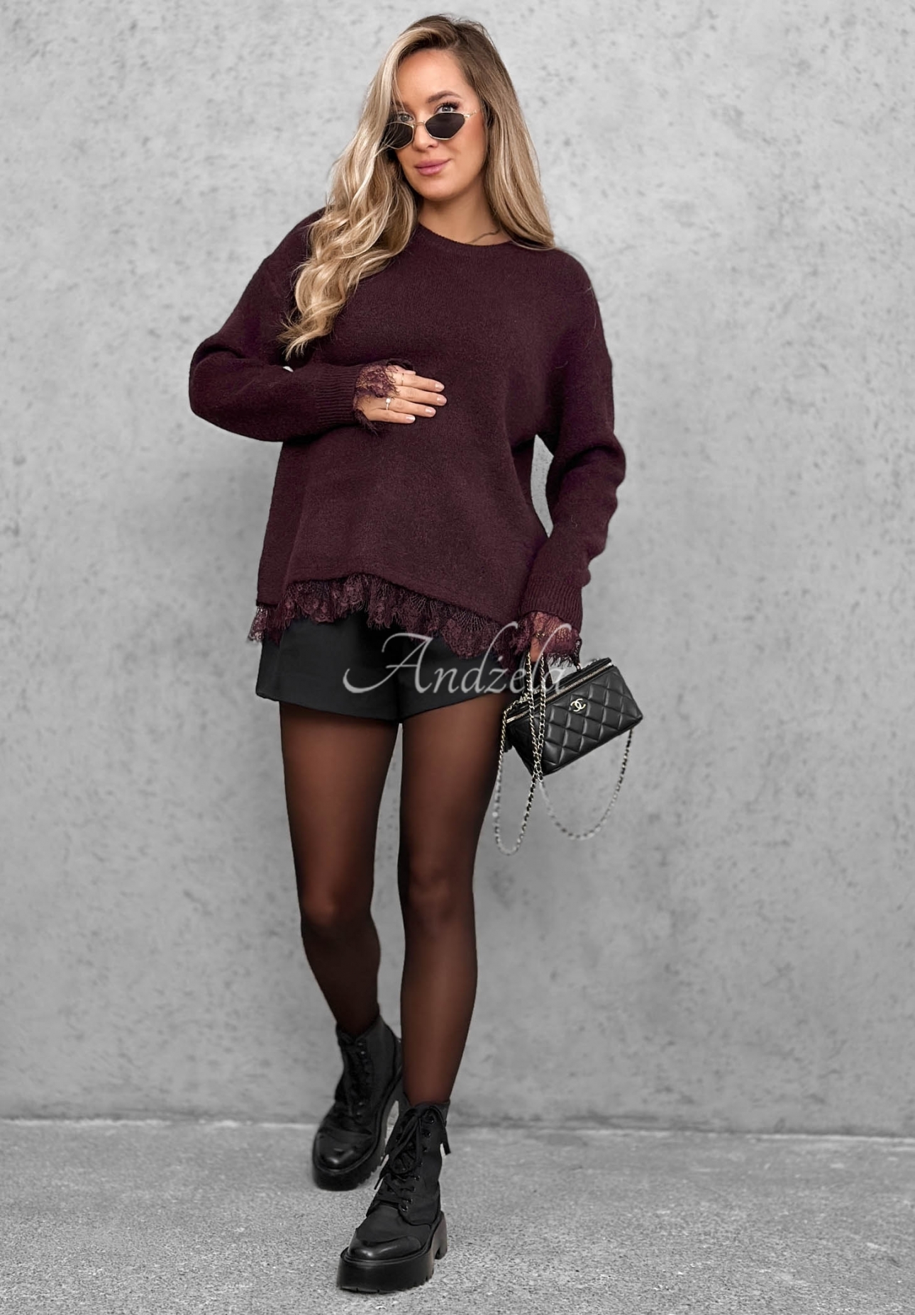 Pulover oversize cu lână și dantelă Cozy Softness