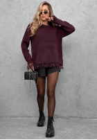 Pulover oversize z koronką Cozy Softness ciocolatiu
