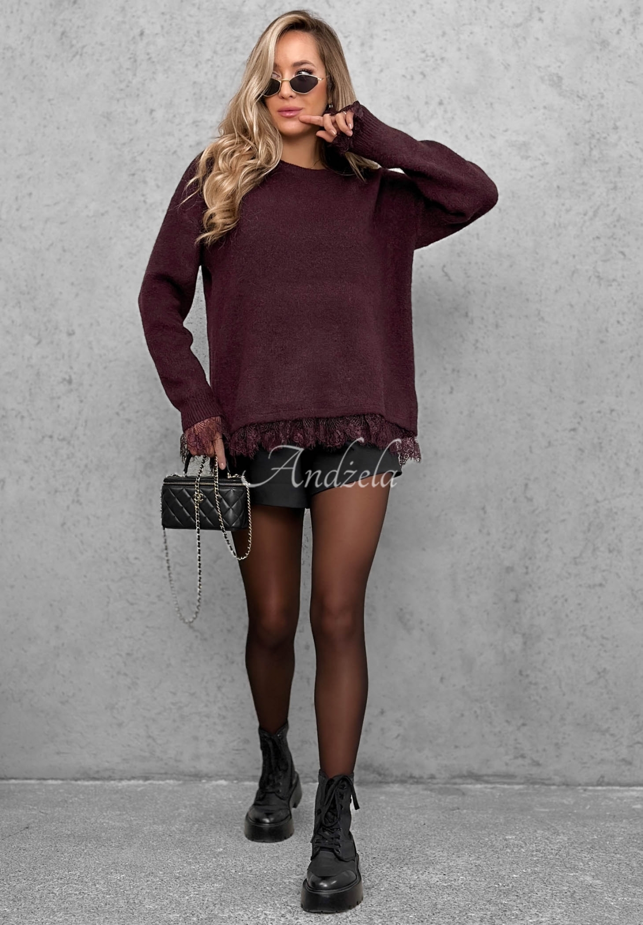 Pulover oversize cu lână și dantelă Cozy Softness