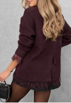 Pulover oversize z koronką Cozy Softness ciocolatiu