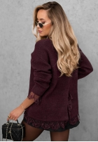 Pulover oversize z koronką Cozy Softness ciocolatiu