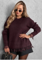 Pulover oversize z koronką Cozy Softness ciocolatiu