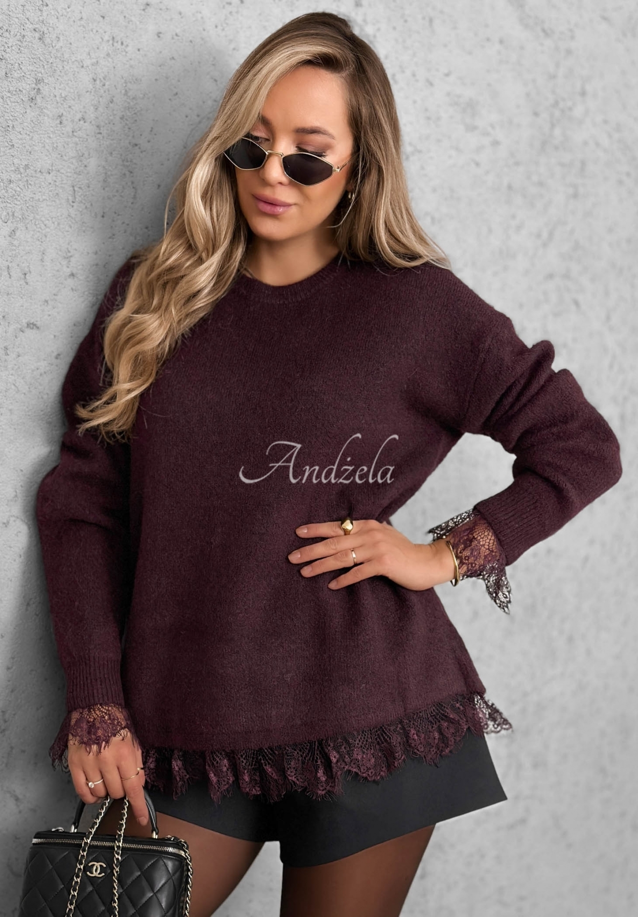 Pulover oversize cu lână și dantelă Cozy Softness
