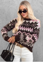 Pulover cu modele Cinnamon Roll czekoladowo-roz