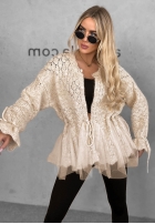 Ozdobnie pleciony Cardigan z perełkami i tiulem Blush Darling negru