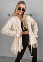 Ozdobnie pleciony Cardigan z perełkami i tiulem Blush Darling negru