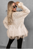 Ozdobnie pleciony Cardigan z perełkami i tiulem Blush Darling negru