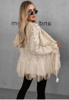 Ozdobnie pleciony Cardigan z perełkami i tiulem Blush Darling negru