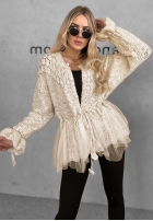 Ozdobnie pleciony Cardigan z perełkami i tiulem Blush Darling negru