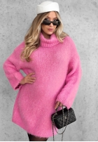 Miękki Pulover oversize z golfem Cozy Babe czekoladowo-Alb