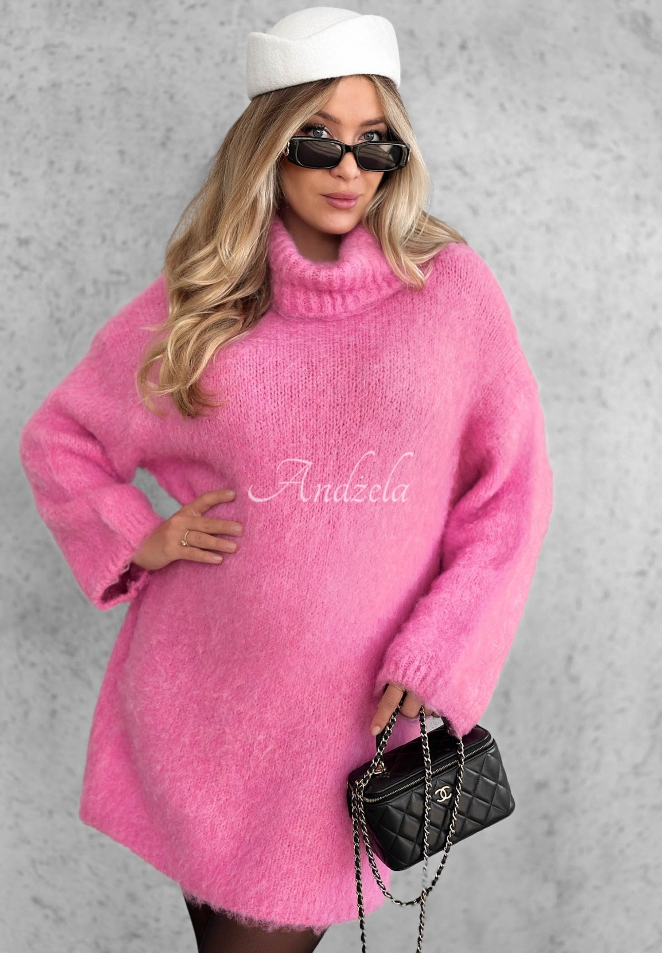 Rochie tricotată cu guler înalt, lână și viscoză Cozy Babe