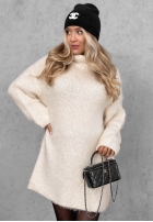 Miękki Pulover oversize z golfem Cozy Babe czekoladowo-Alb
