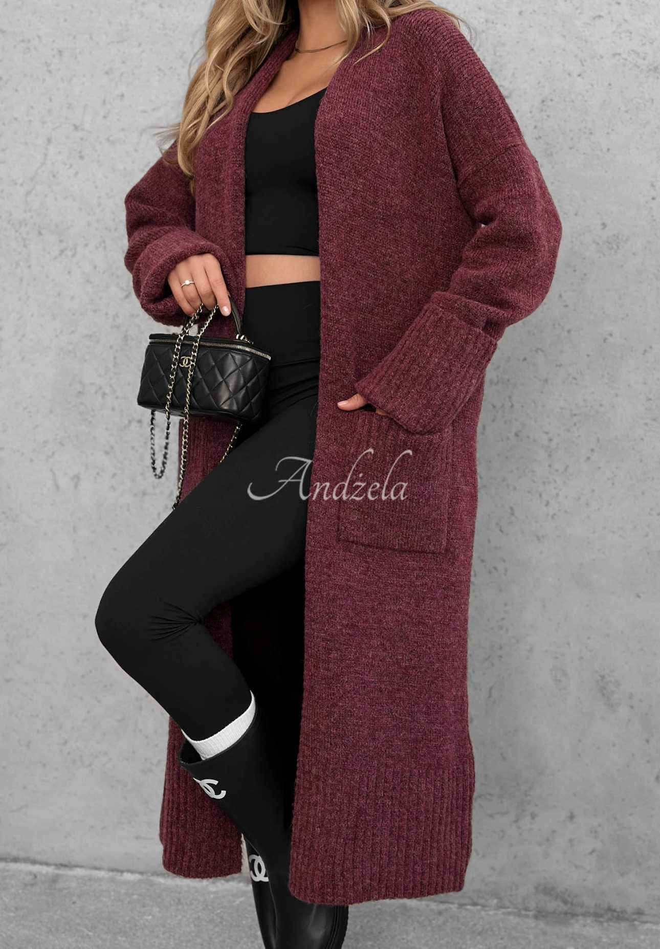 Cardigan lung oversize cu buzunare Marbelio