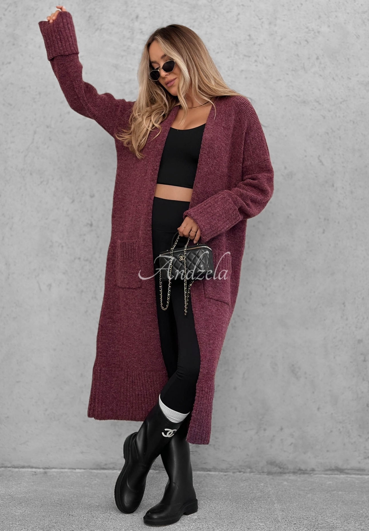 Cardigan lung oversize cu buzunare Marbelio