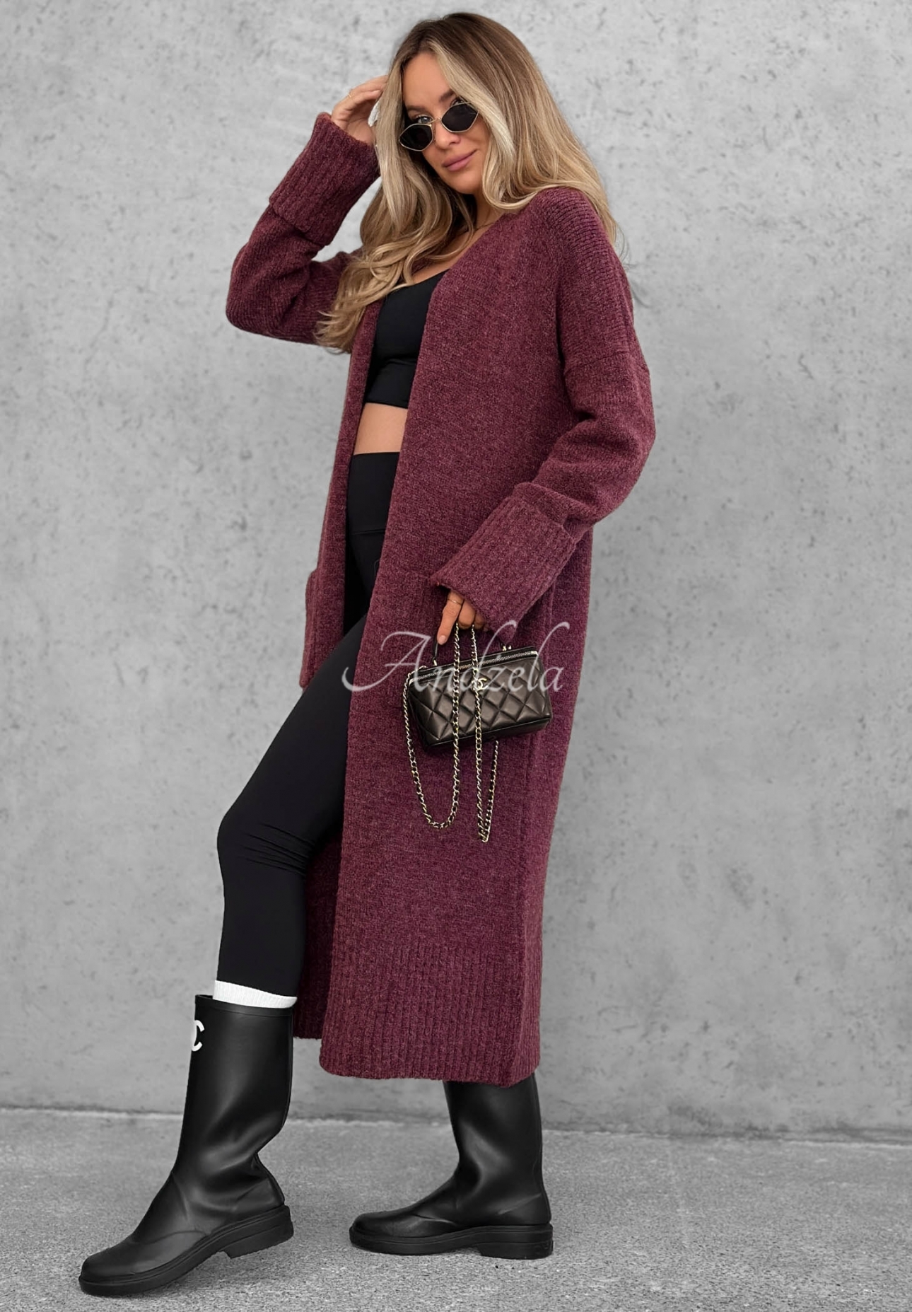 Cardigan lung oversize cu buzunare Marbelio