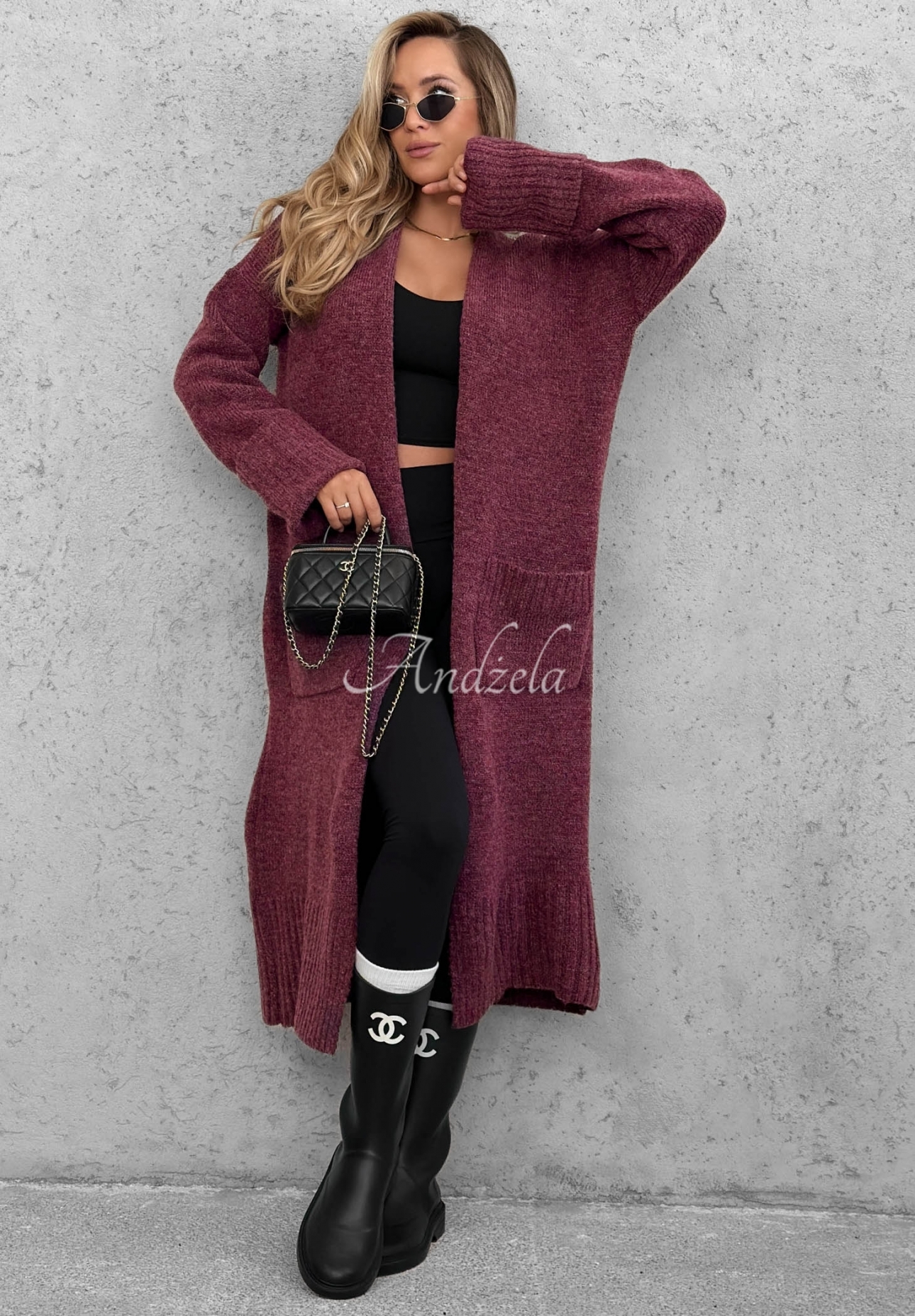 Cardigan lung oversize cu buzunare Marbelio