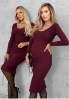 Dopasowa Rochie midi longsleeve z dekoltem City Morning ciocolatie