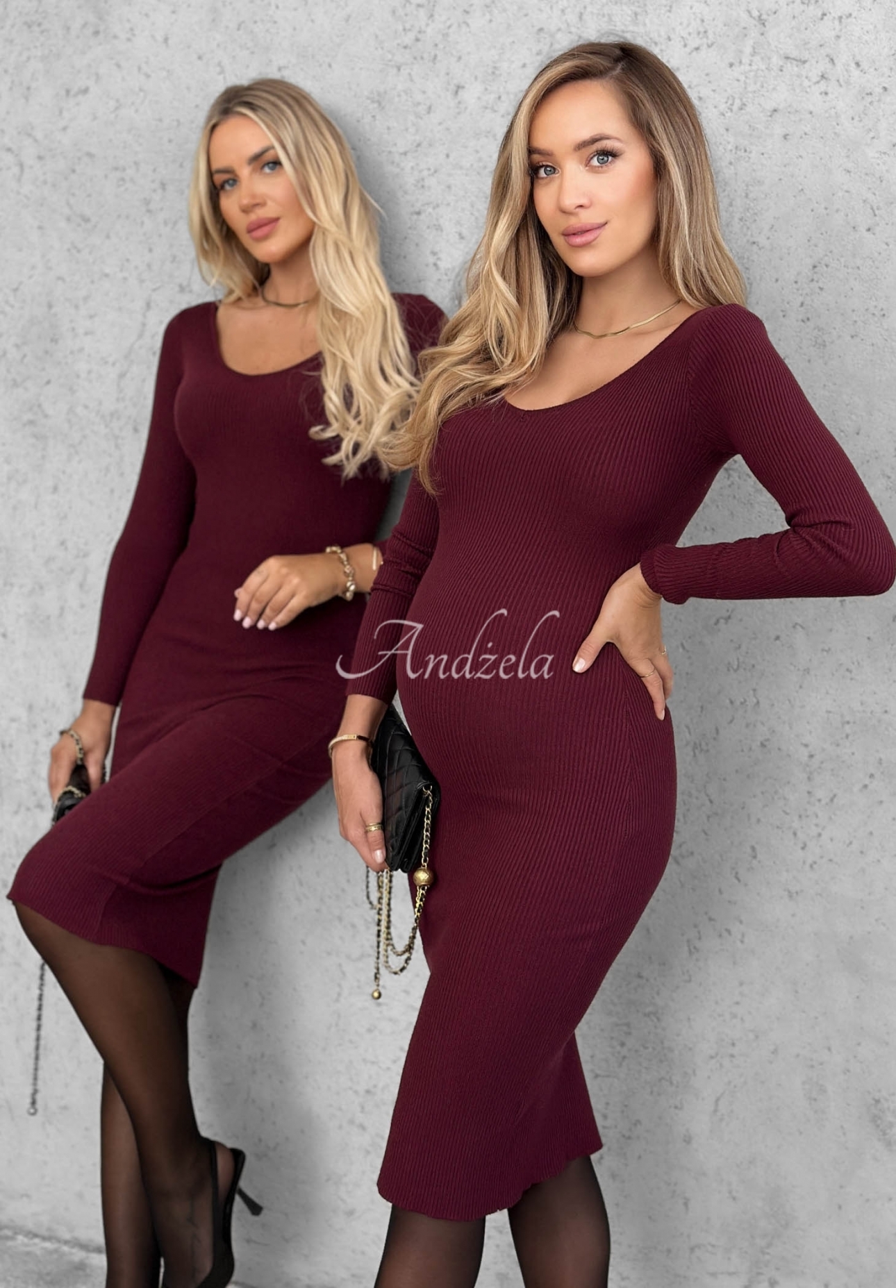 Rochie midi mulată din viscoză cu mâneci lungi și decolteu City Morning