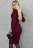 Dopasowa Rochie midi longsleeve z dekoltem City Morning ciocolatie