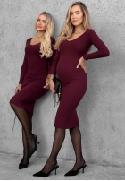 Dopasowa Rochie midi longsleeve z dekoltem City Morning ciocolatie