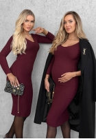 Dopasowa Rochie midi longsleeve z dekoltem City Morning ciocolatie