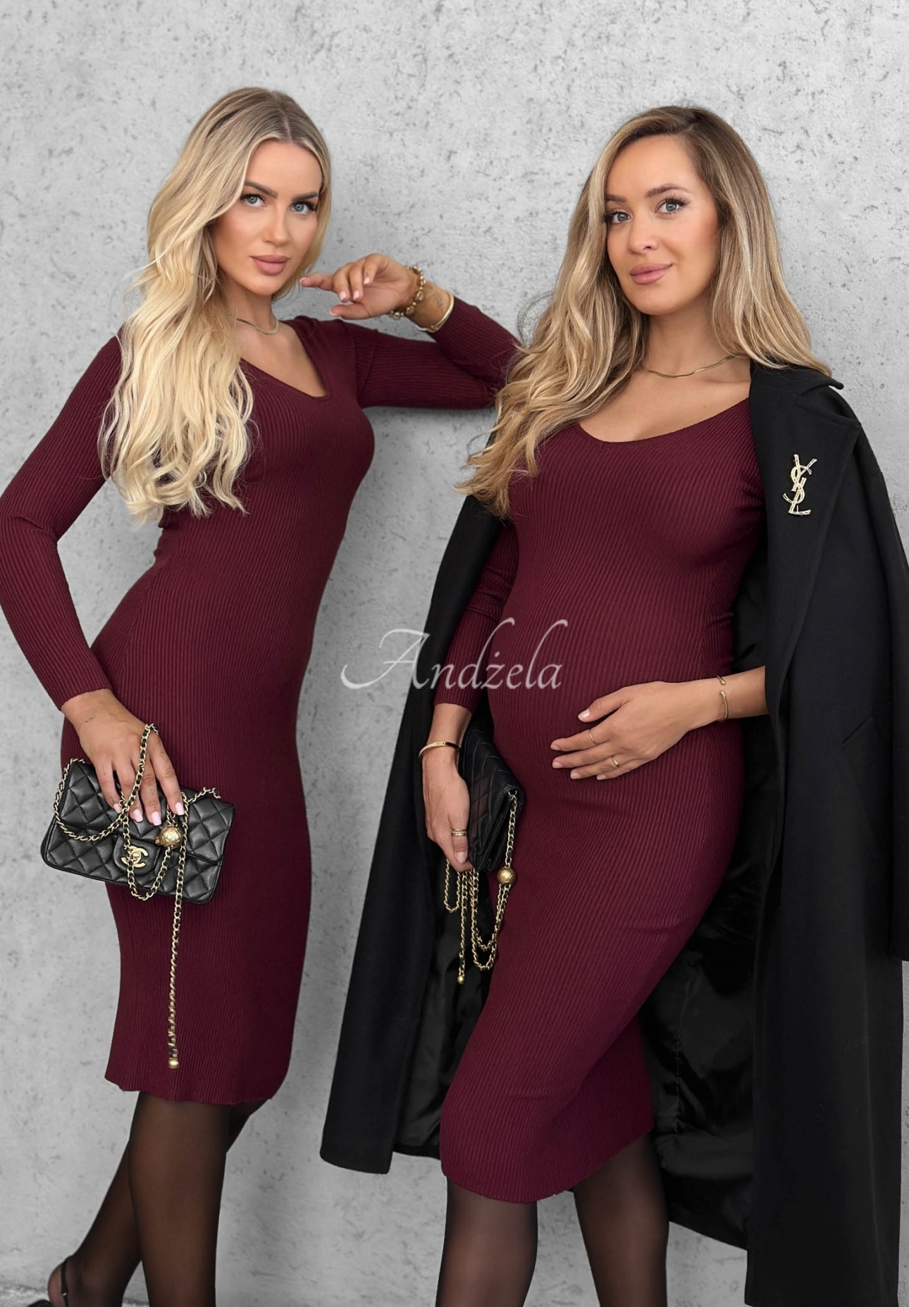 Rochie midi mulată din viscoză cu mâneci lungi și decolteu City Morning