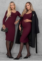 Dopasowa Rochie midi longsleeve z dekoltem City Morning ciocolatie