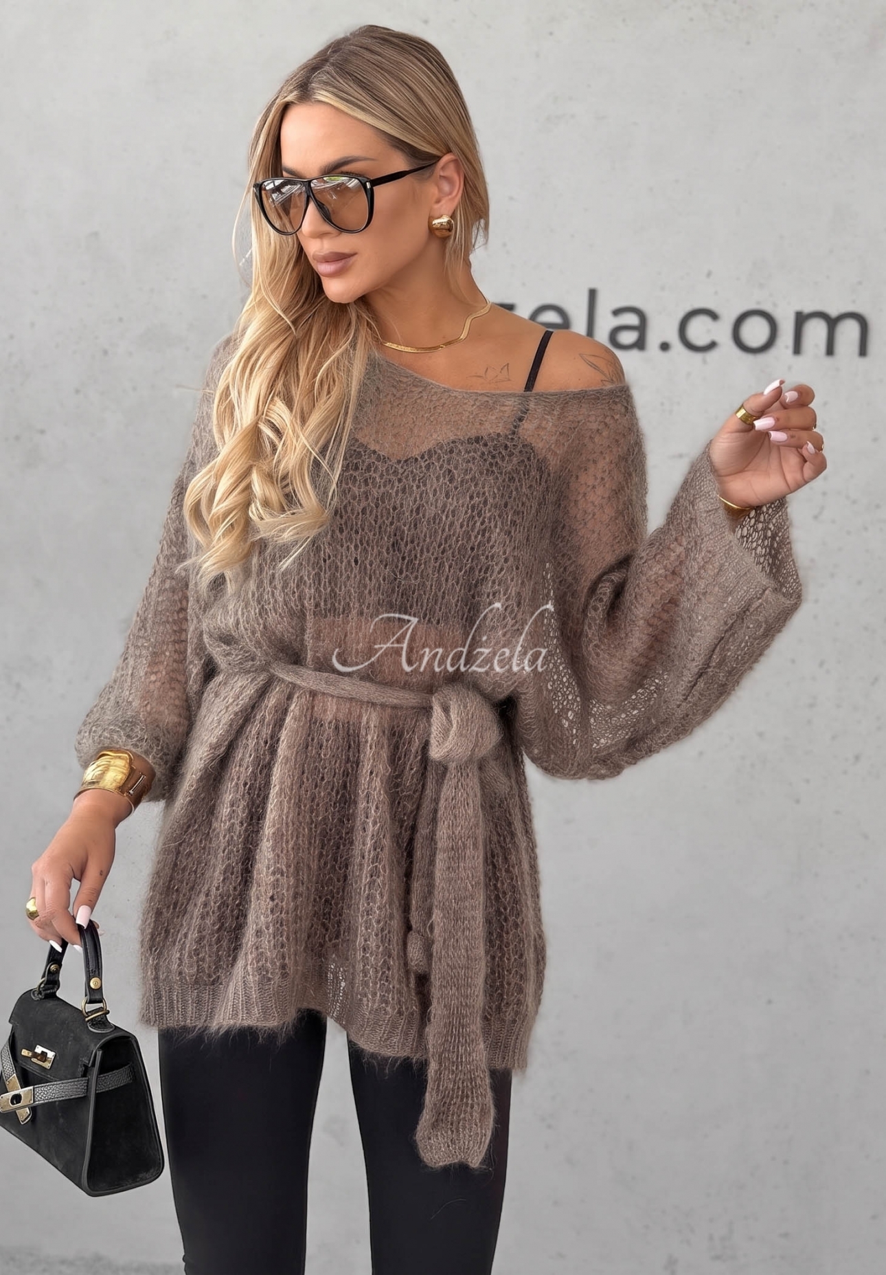 Pulover lung din mohair cu cordon Sweet Comfort