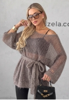 Długi moherowy Pulover z paskiem Sweet Comfort burgundowy