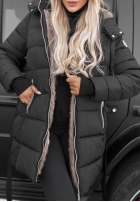 Długa pikowana Geacă z kapturem i paskiem Cold Theory ciocolatie
