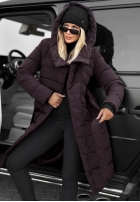 Długa pikowana Geacă z kapturem i paskiem Snow Empress mov afină