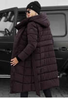 Długa pikowana Geacă z kapturem i paskiem Snow Empress mov afină